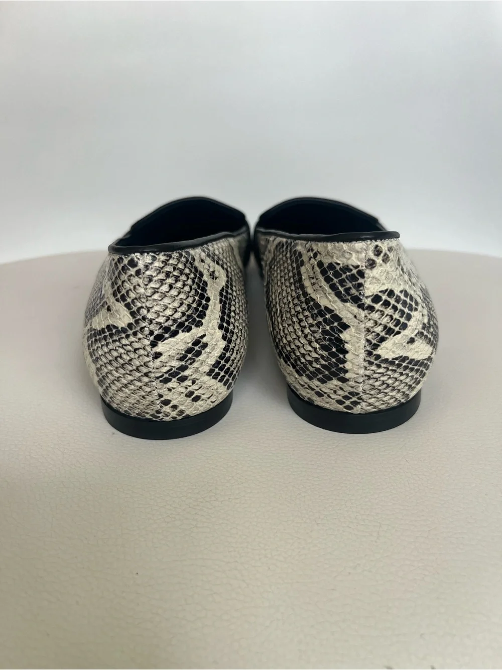 Marion Parke Black & White Snake-Print Pointed Loafers